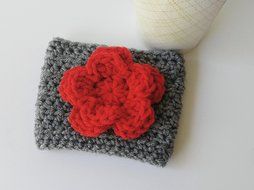 Coffee Sleeve Coffee Cup Cozy Grey Flower Applique
