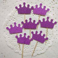 DOOXOO Purple Crown cupcake toppers set of 24 - Prince baby shower - Princess baby shower N3