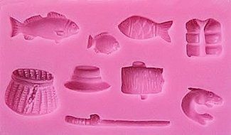 Fishing Things 9 Cavity Silicone Mold, Candy, Fondant, Cake Decorating 10 Cavities N2