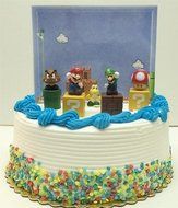 Super Mario Brothers Game Scene Birthay Cake Topper Featuring 2&quot; Figures of Mario, Luigi, Mushroom, Goomba, Koopa... N6