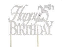 All About Details Silver Happy-25th-birthday Cake Topper