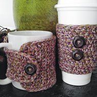 Coffee Mug Cozy and Coffee Sleeve Set Purple Olive Pink