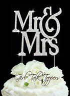Silver Mr and Mrs wedding cake topper custom initial rhinestone crystal fancy wedding cake topper large size N2