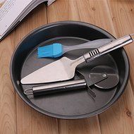 Mandydov Kitchen Baking Utensils Kit Pizza Tray Pizza Pan 9-Inch + Pizza Cutter + Silicone Oil Brush N5
