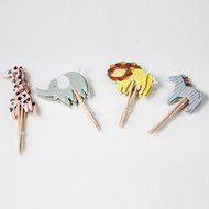 Skylove Set of 24 Pieces Cute Animals Giraffe Elephant Lion Zebra Dinosaurs Dessert Muffin Cupcake Toppers for... N9