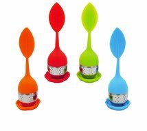 NELPLA Set of 4 Color Silicone Handle Stainless Steel Strainer,Included Drip Tray - Loose Tea Steeper- Best for... N2
