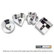 Ambermars 4pcs Mousse Cake Pastry Ring Stainless Steel Cutters Mousse Mold - Heart,Flower,Circle,Square Shaped... N6