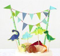 Cute Animals Zoo Dinosaur Cake Bunting Toppers Flag Banner Picks Wrap Decorating Kit for Children Kids Birthdays... N3