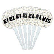 Elvis Cupcake Picks Toppers Decoration Set of 6 - Blue Speckles N3