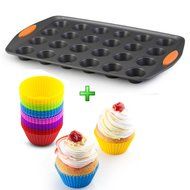 24 Cup Mini Muffin Cupcake Pan Non-Stick, With Silicone Baking Cupcake Muffin Molds Colorful Set 24 pack, For...