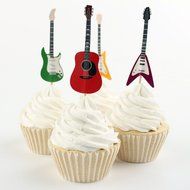 Betop House Set of 24 Pieces Guitar Themed Decorative Cupcake Topper for Music Party N6