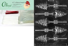 Cybrtrayd 45stK25R-C035 Christmas Tree Lolly Christmas Chocolate Mold with Lollipop Kit