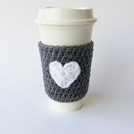 Coffee Cozy Grey with White Heart N2