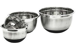 4 Pcs Stainless Steel German Mixing Bowls Set with Non-Skid Silicone Bottoms N6