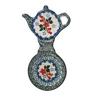 Polish Pottery Handmade 8'' Cup and Teabag Holder Boleslawiec Poland Traditional Stoneware Pattern Pink Blooms