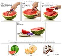 WATERMELON SLICER CORER CUTTER TONGS and SERVER SET With SS304 Serving Fork &amp; Orange Peeler, Kitchen-Grade 304... N13
