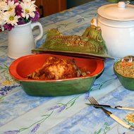 French Home 3.75-quart Saffron Yellow Stoneware Chicken Roaster