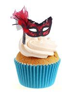 Novelty Masquerade Mask Red 12 Edible Stand up wafer paper cake toppers (5 - 10 BUSINESS DAYS DELIVERY FROM UK)