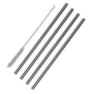 RECHERE Stainless Steel Reusable Drinking Straw with Cleaner Brush Straight Set of 4 (26cm/10.5")