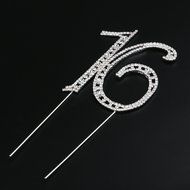 Pixnor Sweet 16 Cake Topper Rhinestone Number Sixteen 16th Birthday Party Decoration Silver N3