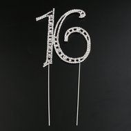Pixnor Sweet 16 Cake Topper Rhinestone Number Sixteen 16th Birthday Party Decoration Silver N4