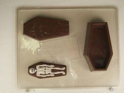 Wooden casket box w/ lid &amp; skeleton piece H078 Halloween Chocolate Candy Mold