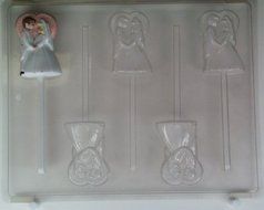 Bride &amp; groom looking at each other w/ heart bkgrd W016 Wedding chocolate candy mold