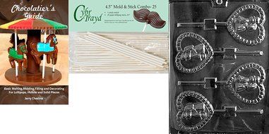Cybrtrayd 45St25-W049 Bride and Groom Heart Pop Wedding Chocolate Candy Mold with 25-Pack 4.5-Inch Lollipop Sticks N8