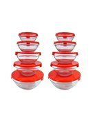 Set of 2 5-piece Glass Mixing and Storage Bowl Set with Red Lids, (2) 4-cup Bowls, (2) 2.25-cup Bowls, (2) 1.75...