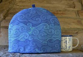 Sea Shanty Mermaid's Tail Mythical Nautical Tea Cozy - Blue and Turquoise Waves - 4 Sizes N3