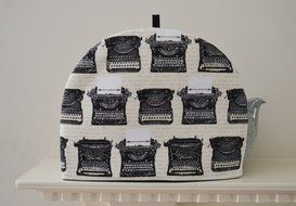 Vintage Typewriters Artisanal Tea Cozy - Black White Cream Cotton Print - Homage to Ana&iuml;s Nin &amp; Henry Miller -...