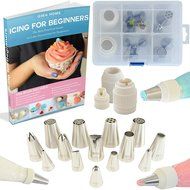Premium Cake Decorating Tips Kit | Frosting Bags and Tips, 14 Seamless Stainless Steel Piping Tips, Small, Large... N3