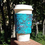 Fabric coffee cozy / cup sleeve / coffee sleeve / coffee cup holder -- Blue and Teal Floral