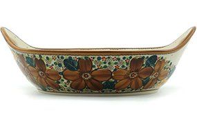 Polish Pottery Bowl with Handles 12-inch UNIKAT N4