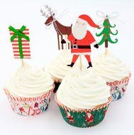 Yunko 24pcs Christmas Cake Cupcake Decorative Cupcake Topper for Christmas Party Themed Party (Wrappers and Toppers) N3