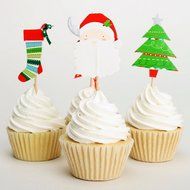 Yunko 24pcs Christmas Cake Cupcake Decorative Cupcake Topper for Christmas Party Themed Party (Wrappers and Toppers) N5