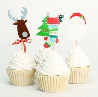 Yunko 24pcs Christmas Cake Cupcake Decorative Cupcake Topper for Christmas Party Themed Party (Wrappers and Toppers) N6