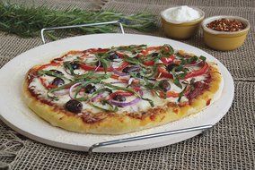 Pizzacraft PC0002 15' x 12.1' Rectangle Ceramic Baking/Pizza Stone with Wire Frame N9