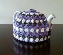 Crochet Tea Pot Cozy Lavender Grey White Cotton N2