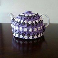 Crochet Tea Pot Cozy Lavender Grey White Cotton N3