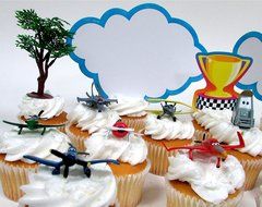 PLANES 16 Piece Birthday CUPCAKE Topper Set Featuring 12 Planes Figures and Decorative Themed Accessories - Figures... N5