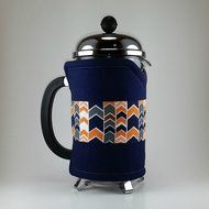 French Press Cozy Cover,8 cup, Insulated Coffee Wrap, Navy Blue Chevron N2