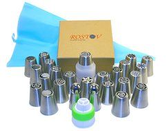 ROSTOV Premium Russian Piping Tips 38PCS/SET Stainless Steel Large Size DIY Icing Syringe Set with 2 Russian Ball... N8