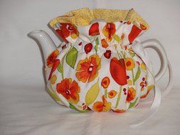2 Cup Red &amp; Yellow Floral Reversible Tea Pot Cozy