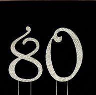 Large 80th Birthday Number Cake Topper with Sparkling Rhinestone Crystals - 4 1/2