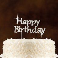 Happy 60th Birthday Rhinestone Crystal Cake Topper Silver, Numbers, Letters for Wedding, Birthday, Anniversary... N18