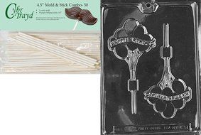 Cybrtrayd 45St50-K051 Happy Birthday Balloons Lolly Kids Chocolate Candy Mold with 50 Cybrtrayd 4.5-Inch Lollipop...
