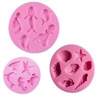 Mermaid Sea Shell Horse Fish Round Shape Cake Fordant Chocolate Silicone Molds Set of 3 N3