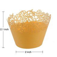50pcs Filigree Vine Lace Cut Cupcake Wrapper Liner Baking Cup Case Trays Wedding Birthday - Yellow, Rose N3