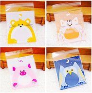 100 PCS Lovely Cute Bowknot OPP Self Adhesive Cookie Bakery Candy Biscuit Roasting Treat Gift DIY Plastic Bag... N46